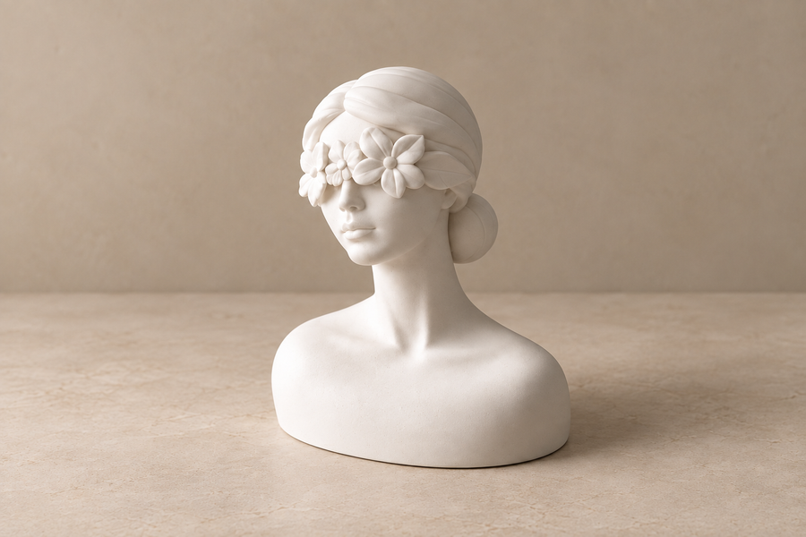 White botanical bust with a sculpted flower band