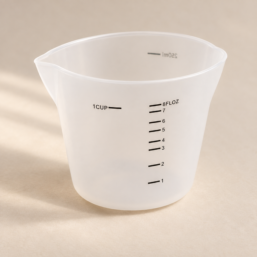 250 ml silicone measuring cup — rim, spout and graduated markings