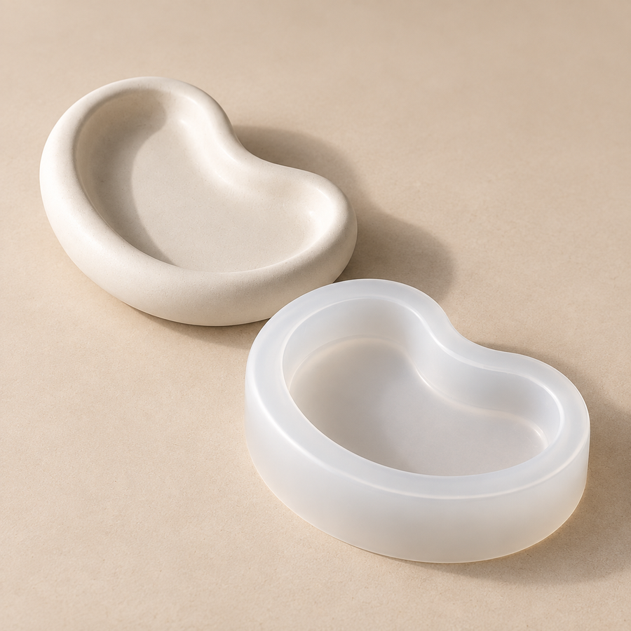 River Tray silicone mould with an example finished cast piece; finished piece shown for illustration